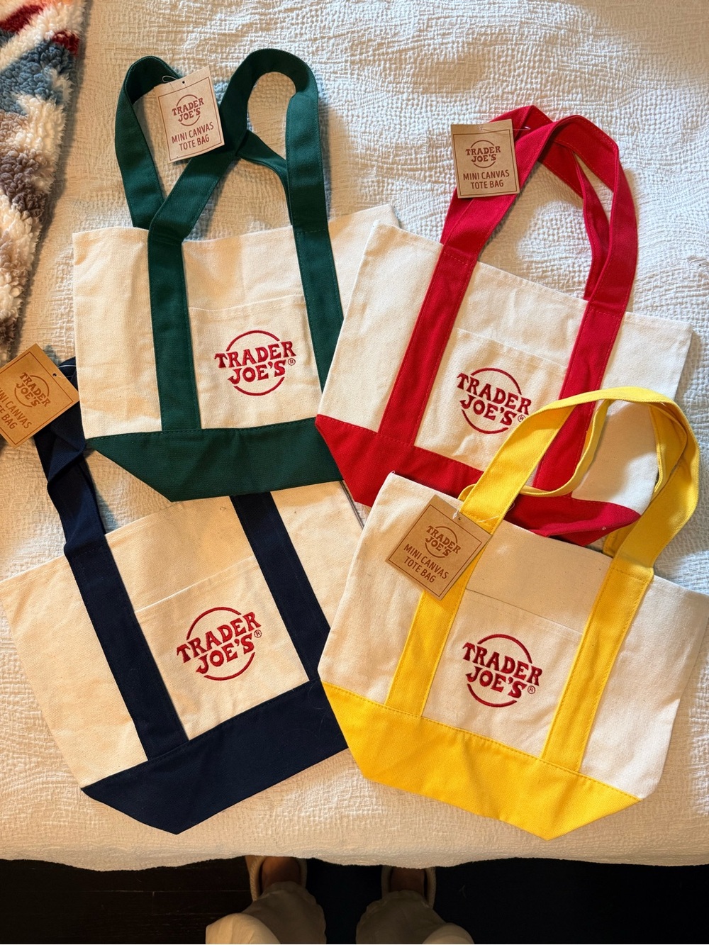 Trader Joe's Mini Canvas Tote Bag - Set of Colorful Handles